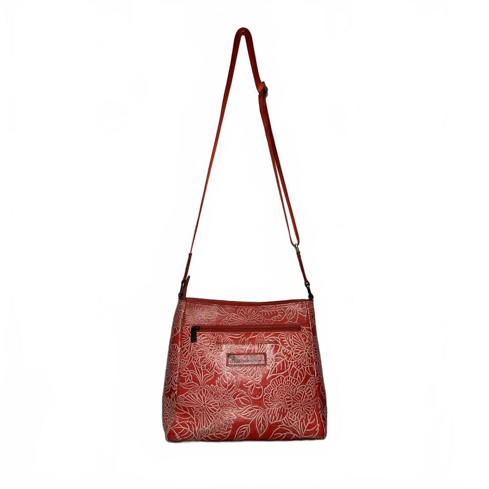 Anuschka Tooled Leather Crossbody Bag W/ Adjustable Strap-Butterfly Coral